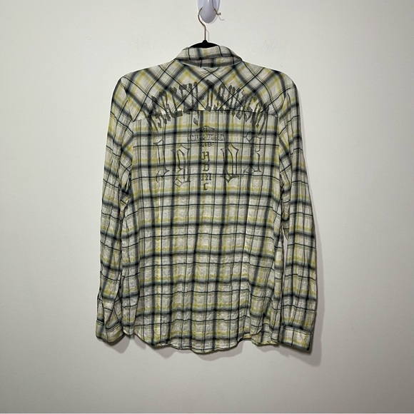 Harley Davidson women's yellow plaid seersucker pearl snaps long sleeve in M - Picture 6 of 7